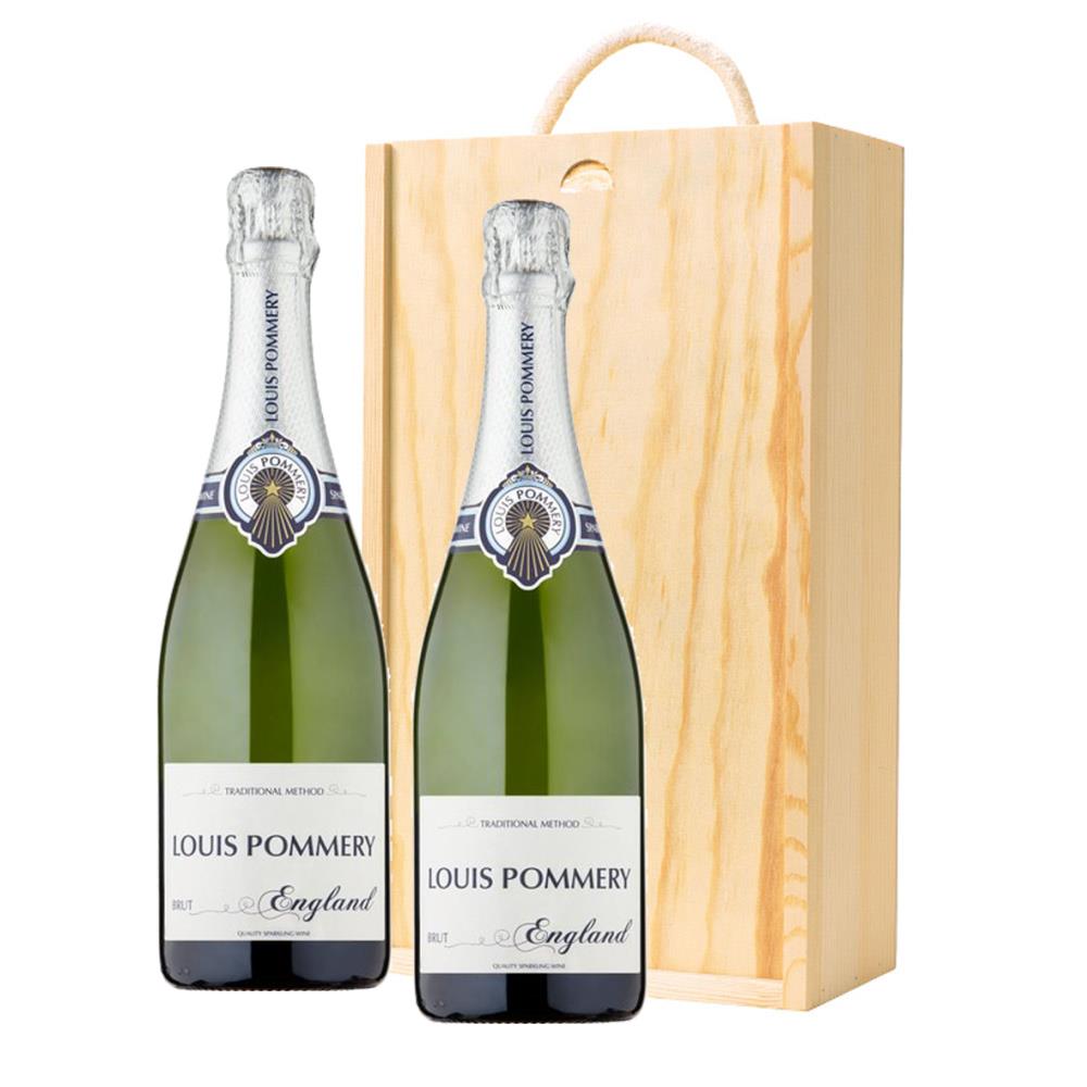 Louis Pommery 75cl Brut England Twin Pine Wooden Gift Box (2x75cl)
